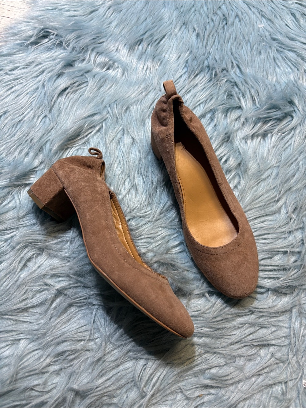 J. CREW Factory Anya Suede Block Heel Taupe Pump Sz 6.5